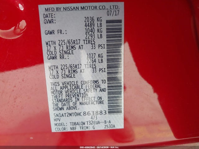 Nissan ROGUE SV 2017 5N1AT2MT0HC863883 Image 9