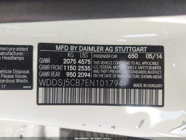 45862961 :رقم المزاد ، WDDSJ5CB7EN101794 vin ، 2014 Mercedes-benz Cla 45 Amg 4matic مزاد بيع