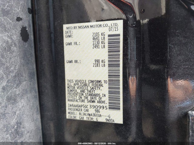 45862963 :رقم المزاد ، 1N4AA6AP5GC390995 vin ، 2016 Nissan Maxima 3.5 Platinum مزاد بيع