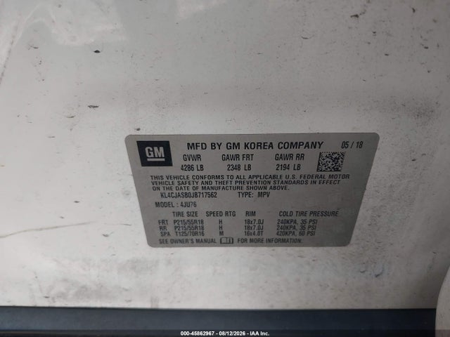 Auction sale of the 2018 Buick Encore Preferred, vin: KL4CJASB0JB717562, lot number: 45862967