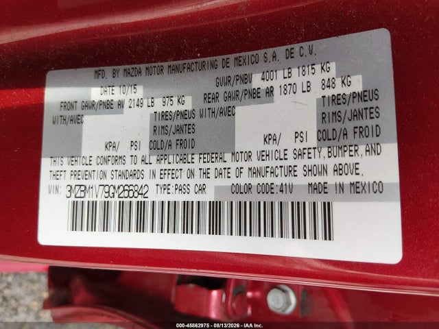 Продаж на аукціоні авто 2016 Mazda Mazda3, vin: 3MZBM1V79GM266842, номер лоту: 45862975