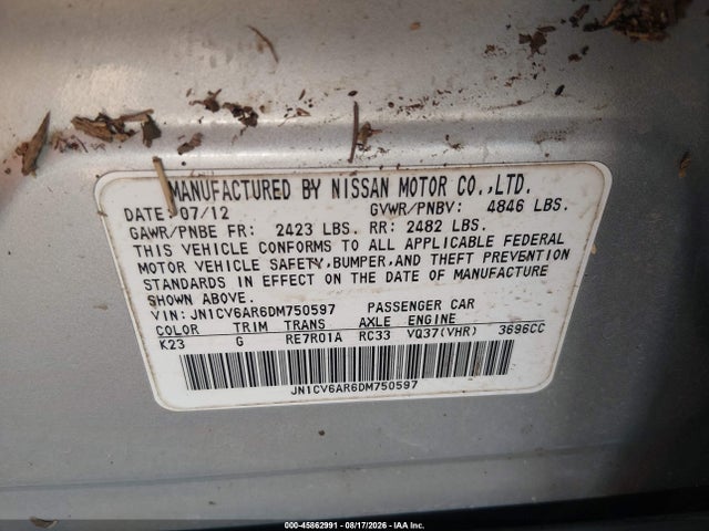 Продажа на аукционе авто 2013 Infiniti G37x, vin: JN1CV6AR6DM750597, номер лота: 45862991