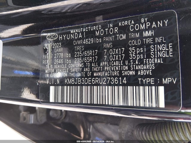 Aukcja sprzedaży 2024 Hyundai Tucson Sel, vin: KM8JB3DE6RU273614, numer aukcji: 45862999