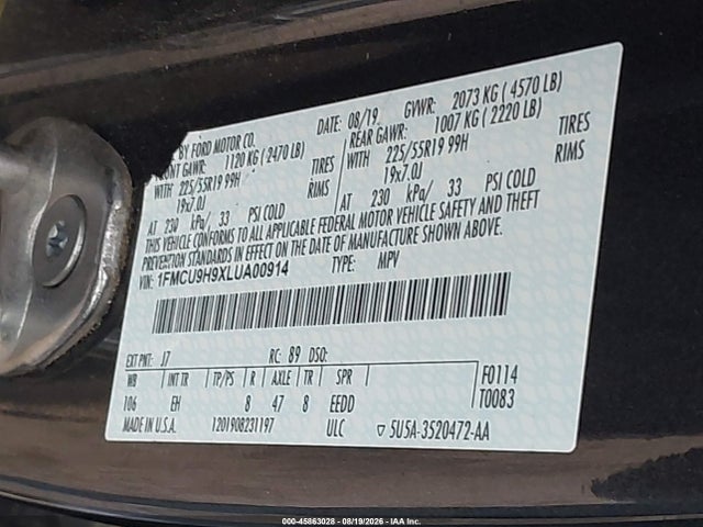 1FMCU9H9XLUA00914 Ford ESCAPE SEL