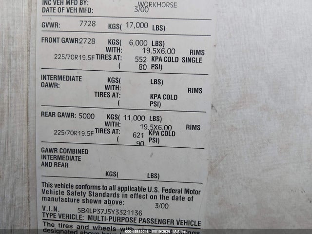 Aukcja sprzedaży 2000 Fleetwood Southwind, vin: 5B4LP37J5Y3321136, numer aukcji: 45863046