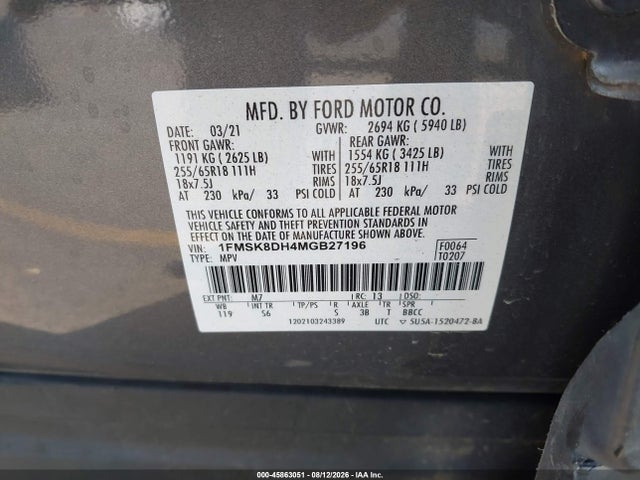 Ford EXPLORER XLT 2021 1FMSK8DH4MGB27196 Image 9