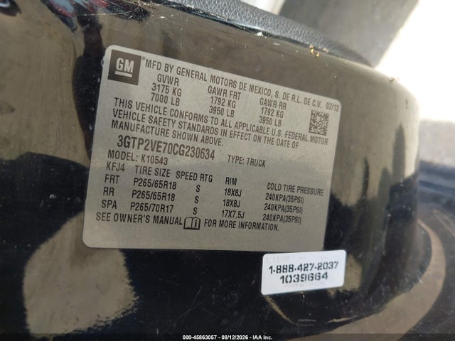 Aukcja sprzedaży 2012 Gmc Sierra 1500 Sle, vin: 3GTP2VE70CG230634, numer aukcji: 45863057