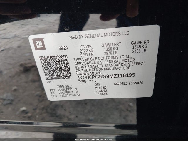 Auction sale of the 2021 Cadillac Xt6 Awd Sport, vin: 1GYKPGRS9MZ116195, lot number: 45863058