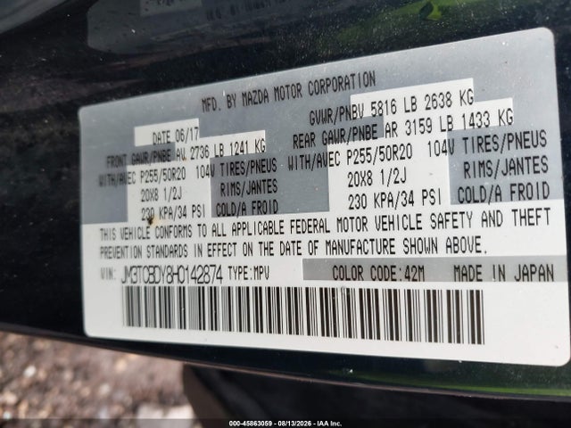 Продаж на аукціоні авто 2017 Mazda Cx-9 Grand Touring, vin: JM3TCBDY8H0142874, номер лоту: 45863059