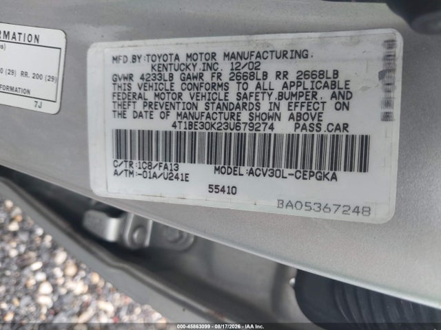 Продажа на аукционе авто 2003 Toyota Camry Xle, vin: 4T1BE30K23U679274, номер лота: 45863099