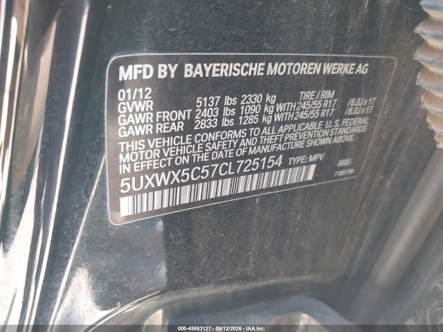 Продажа на аукционе авто 2012 Bmw X3 Xdrive28i, vin: 5UXWX5C57CL725154, номер лота: 45863127