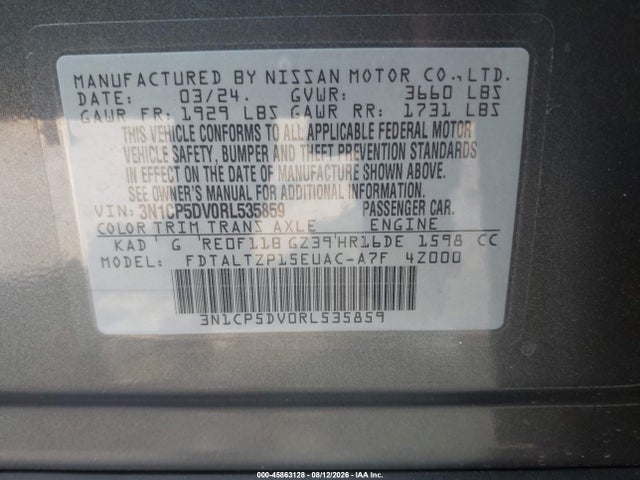 Aukcja sprzedaży 2024 Nissan Kicks Sr Xtronic Cvt, vin: 3N1CP5DV0RL535859, numer aukcji: 45863128