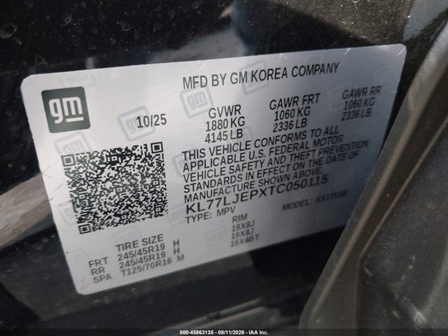 Aukcja sprzedaży 2026 Chevrolet Trax Fwd 2rs, vin: KL77LJEPXTC050115, numer aukcji: 45863135
