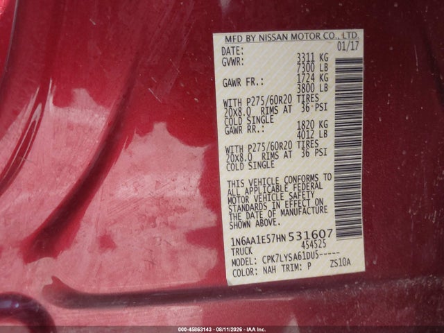 1N6AA1E57HN531607 Nissan Titan Platinum Reserve