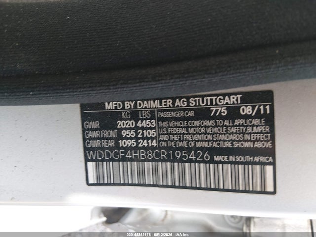 Aukcja sprzedaży 2012 Mercedes-benz C 250 Luxury/sport, vin: WDDGF4HB8CR195426, numer aukcji: 45863176