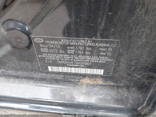 2013 Hyundai Elantra Gls მანქანა იყიდება აუქციონზე, vin: 5NPDH4AE7DH175401, აუქციონის ნომერი: 45863177