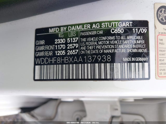 2010 Mercedes-benz E 350 4matic მანქანა იყიდება აუქციონზე, vin: WDDHF8HBXAA137938, აუქციონის ნომერი: 45863190