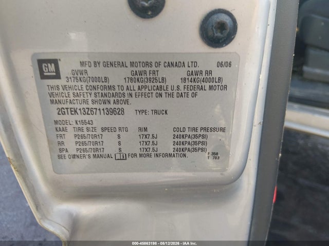 Aukcja sprzedaży 2007 Gmc Sierra 1500 Classic Sle1, vin: 2GTEK13Z671139628, numer aukcji: 45863198