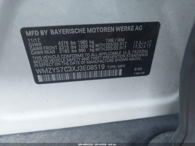 Продаж на аукціоні авто 2018 Mini Countryman Cooper, vin: WMZYS7C3XJ3E08519, номер лоту: 45863202
