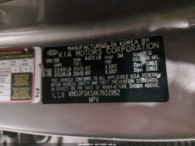 KIA SOUL + 2019 KNDJP3A5XK7651982 Image 9