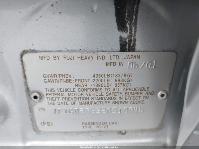 45863223 :رقم المزاد ، JF1GD29632G510946 vin ، 2002 Subaru Impreza Wrx مزاد بيع