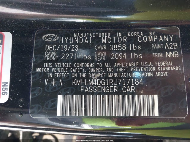 Продаж на аукціоні авто 2024 Hyundai Elantra Sel, vin: KMHLM4DG1RU717184, номер лоту: 45863225