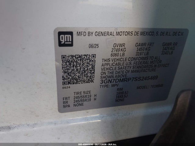 Aukcja sprzedaży 2025 Chevrolet Equinox Ev Lt 1, vin: 3GN7DMRP7SS245469, numer aukcji: 45863230