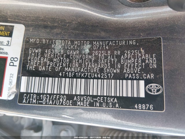 45863261 :رقم المزاد ، 4T1BF1FK7EU442517 vin ، 2014 Toyota Camry Se Sport مزاد بيع