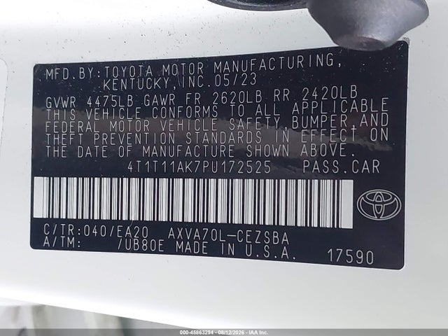 2023 Toyota Camry Se მანქანა იყიდება აუქციონზე, vin: 4T1T11AK7PU172525, აუქციონის ნომერი: 45863294