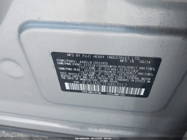 Aukcja sprzedaży 2015 Subaru Forester 2.5i, vin: JF2SJABC7FH467012, numer aukcji: 45863304