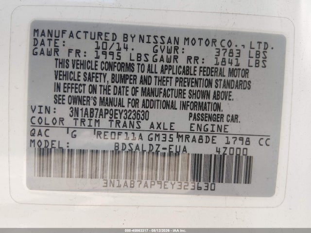 Nissan SENTRA SV 2014 3N1AB7AP9EY323630 Image 9