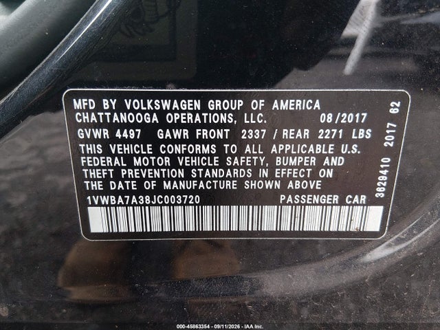 Продажа на аукционе авто 2018 Volkswagen Passat 2.0t Se, vin: 1VWBA7A38JC003720, номер лота: 45863354