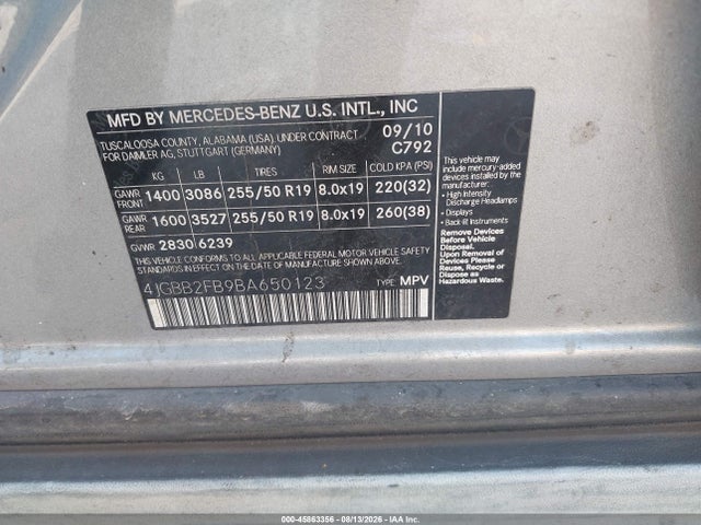 2011 Mercedes-benz Ml 350 Bluetec 4matic მანქანა იყიდება აუქციონზე, vin: 4JGBB2FB9BA650123, აუქციონის ნომერი: 45863356