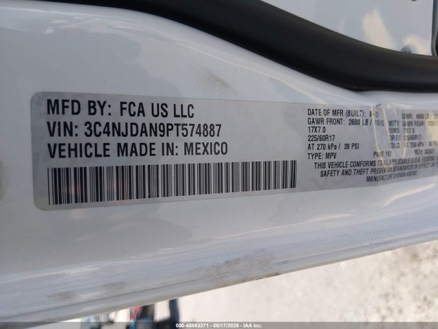 2023 Jeep Compass Sport 4x4 მანქანა იყიდება აუქციონზე, vin: 3C4NJDAN9PT574887, აუქციონის ნომერი: 45863371
