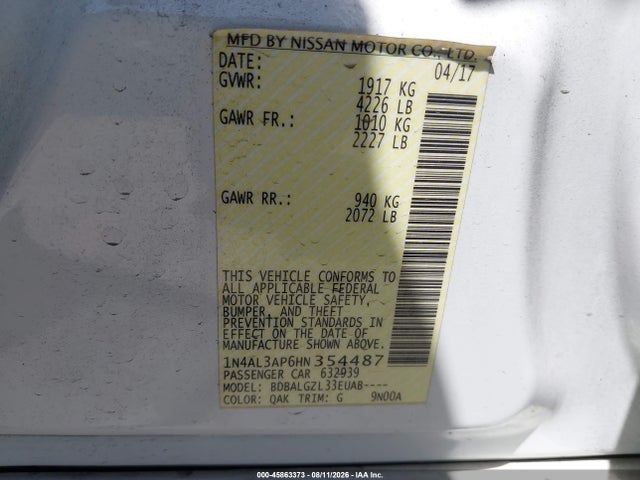 1N4AL3AP6HN354487 Nissan Altima 2.5 S