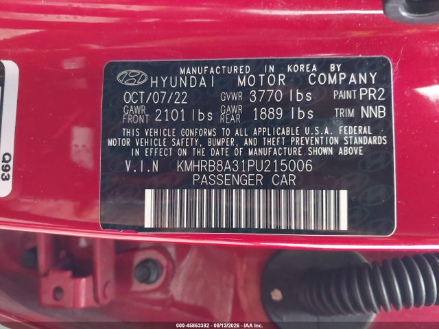 2023 Hyundai Venue Se მანქანა იყიდება აუქციონზე, vin: KMHRB8A31PU215006, აუქციონის ნომერი: 45863382
