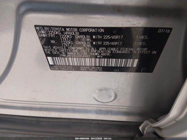 JTMRJREV4GD054983 Toyota Rav4 Hybrid Xle