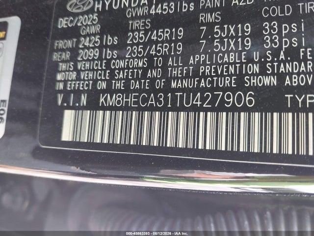 Продажа на аукционе авто 2026 Hyundai Kona Limited, vin: KM8HECA31TU427906, номер лота: 45863393