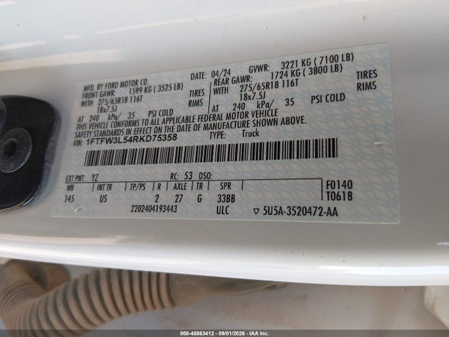 Продаж на аукціоні авто 2024 Ford F-150 Xlt, vin: 1FTFW3L54RKD75358, номер лоту: 45863412