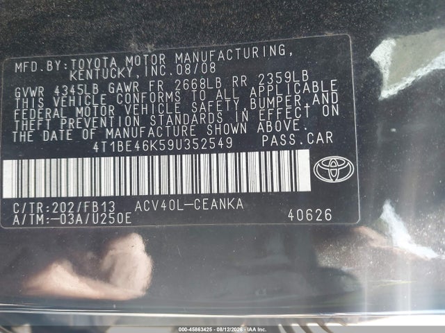 Продажа на аукционе авто 2009 Toyota Camry, vin: 4T1BE46K59U352549, номер лота: 45863425