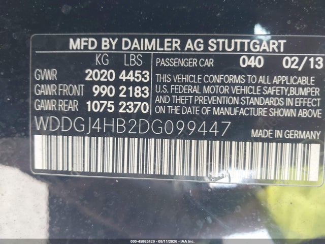 45863429 :رقم المزاد ، WDDGJ4HB2DG099447 vin ، 2013 Mercedes-benz C 250 مزاد بيع