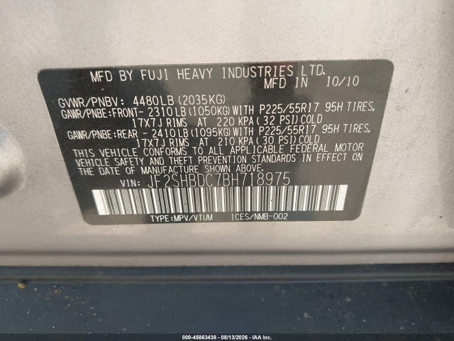 Aukcja sprzedaży 2011 Subaru Forester 2.5x Premium, vin: JF2SHBDC7BH718975, numer aukcji: 45863438