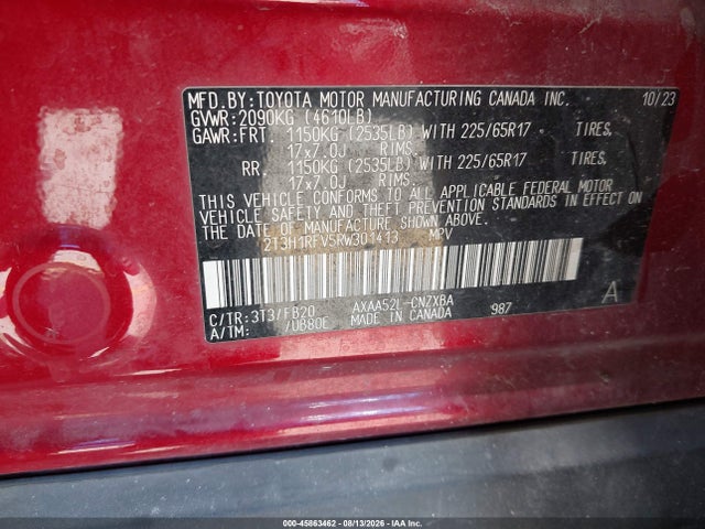 Продажа на аукционе авто 2024 Toyota Rav4 Le, vin: 2T3H1RFV5RW301413, номер лота: 45863462