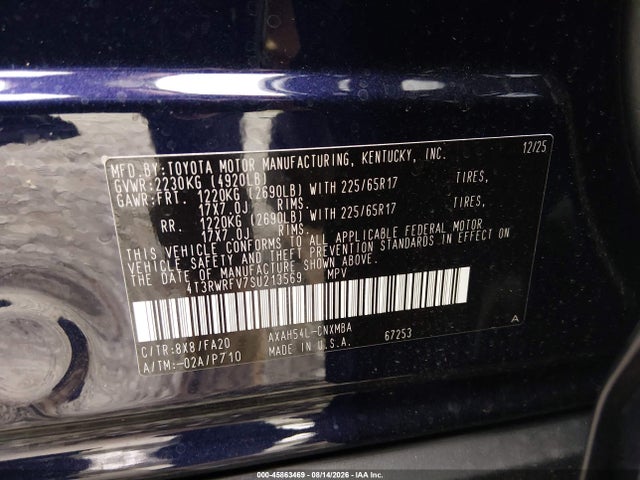 2025 Toyota Rav4 Hybrid Xle მანქანა იყიდება აუქციონზე, vin: 4T3RWRFV7SU213569, აუქციონის ნომერი: 45863469