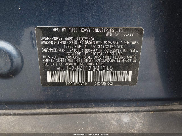 Продажа на аукционе авто 2013 Subaru Forester 2.5x Premium, vin: JF2SHADC2DH410982, номер лота: 45863473