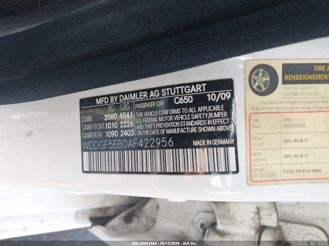 Aukcja sprzedaży 2010 Mercedes-benz C 300 Luxury/sport, vin: WDDGF5EB0AF422956, numer aukcji: 45863484