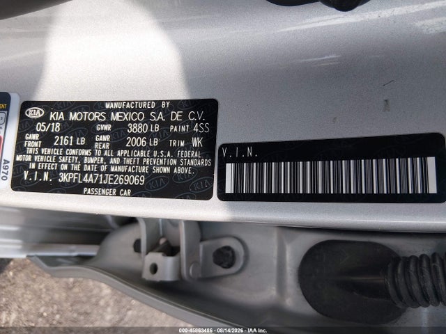 2018 Kia Forte Lx მანქანა იყიდება აუქციონზე, vin: 3KPFL4A71JE269069, აუქციონის ნომერი: 45863486