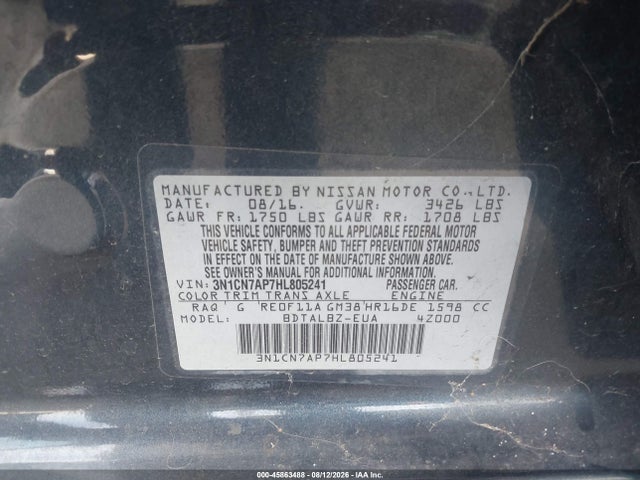 Nissan Versa 1.6 Sv 2017 3N1CN7AP7HL805241 Image 9