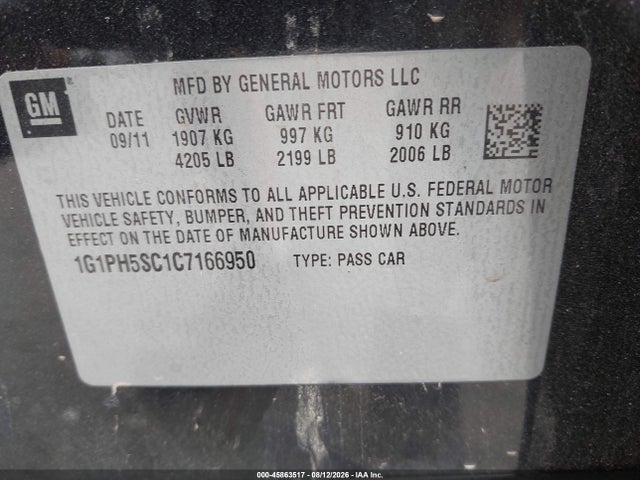 Aukcja sprzedaży 2012 Chevrolet Cruze Ltz, vin: 1G1PH5SC1C7166950, numer aukcji: 45863517