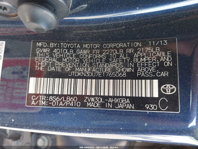 Toyota Prius Four 2014 JTDKN3DU7E1765068 Image 9
